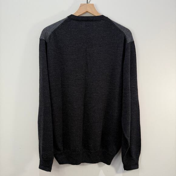 JOS.A.BANK Merino Wool Sweater Large Herringbone Grey Black - Picture 11 of 11